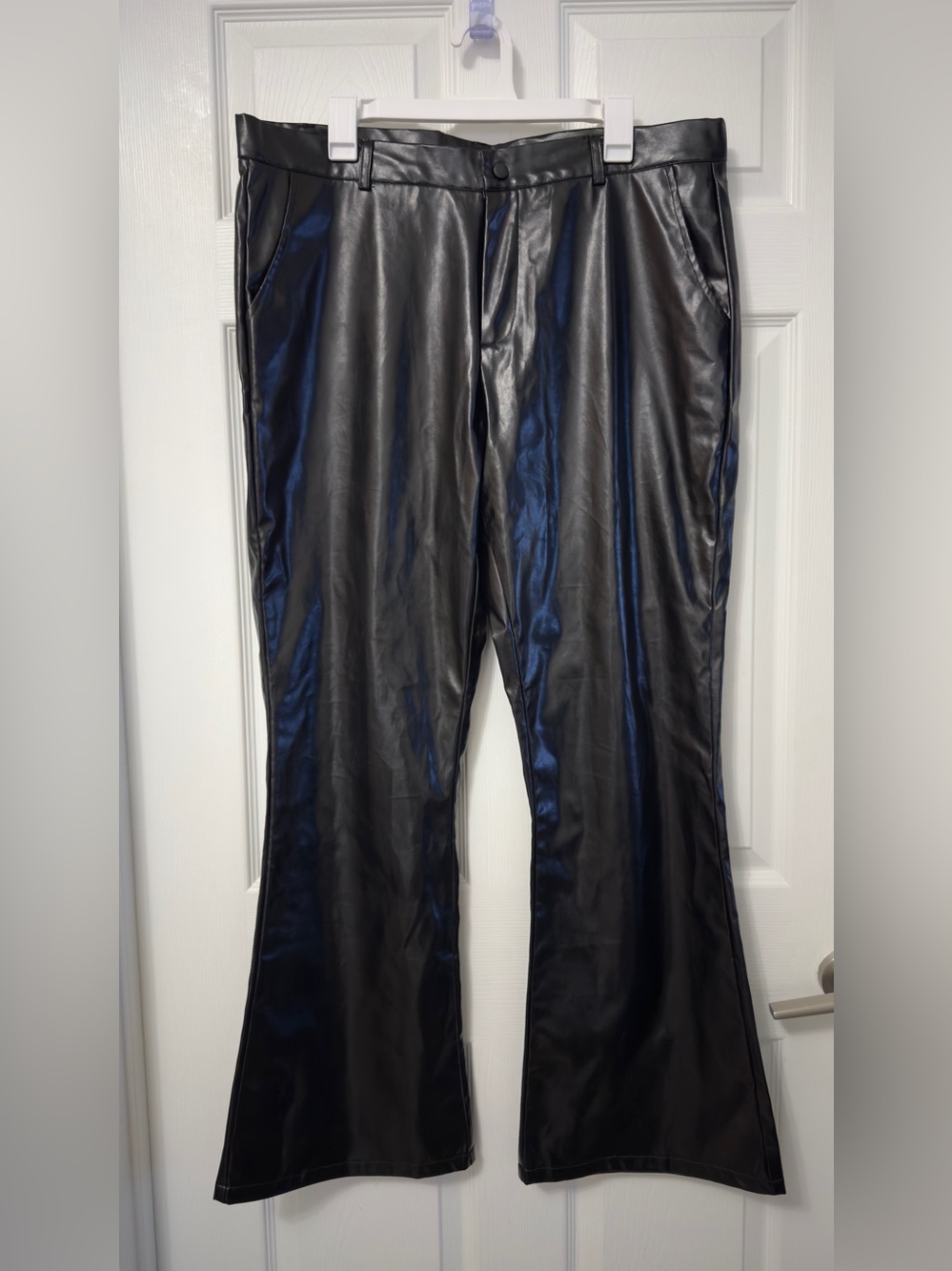 Black Faux Leather Flare Pants - Women